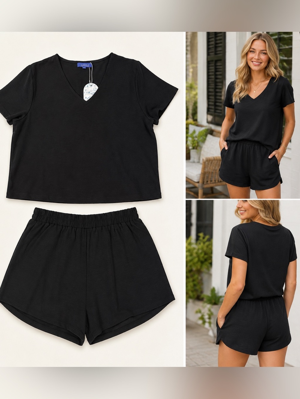 MEET ME IN SANTORINI - Black Top and Shorts Set NWT